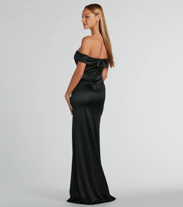 Callie Off-The-Shoulder Mermaid Glitter Satin Formal Dress - Image 2