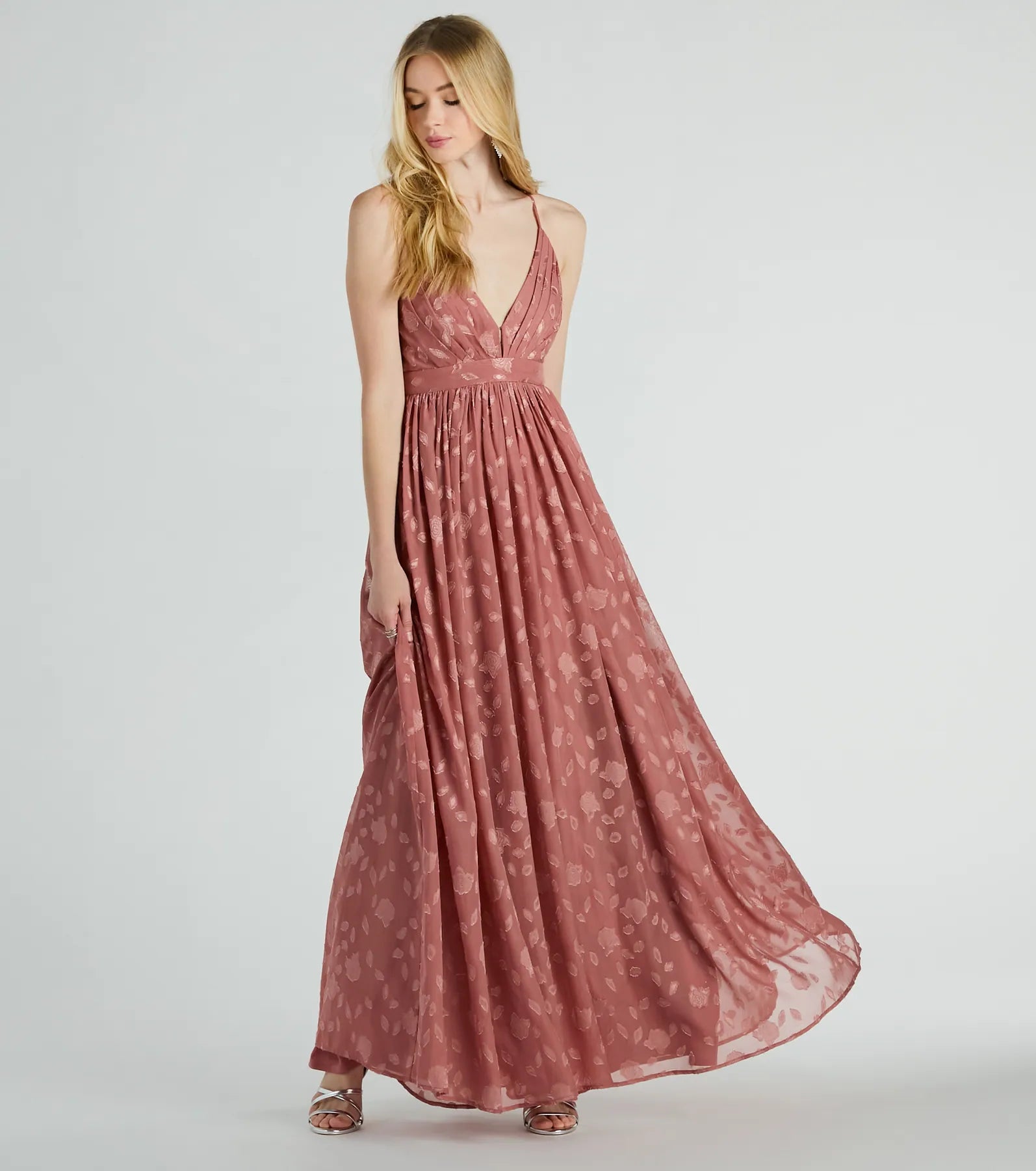 Arya V-Neck Strappy A-Line Floral Chiffon Formal Dress - Image 5