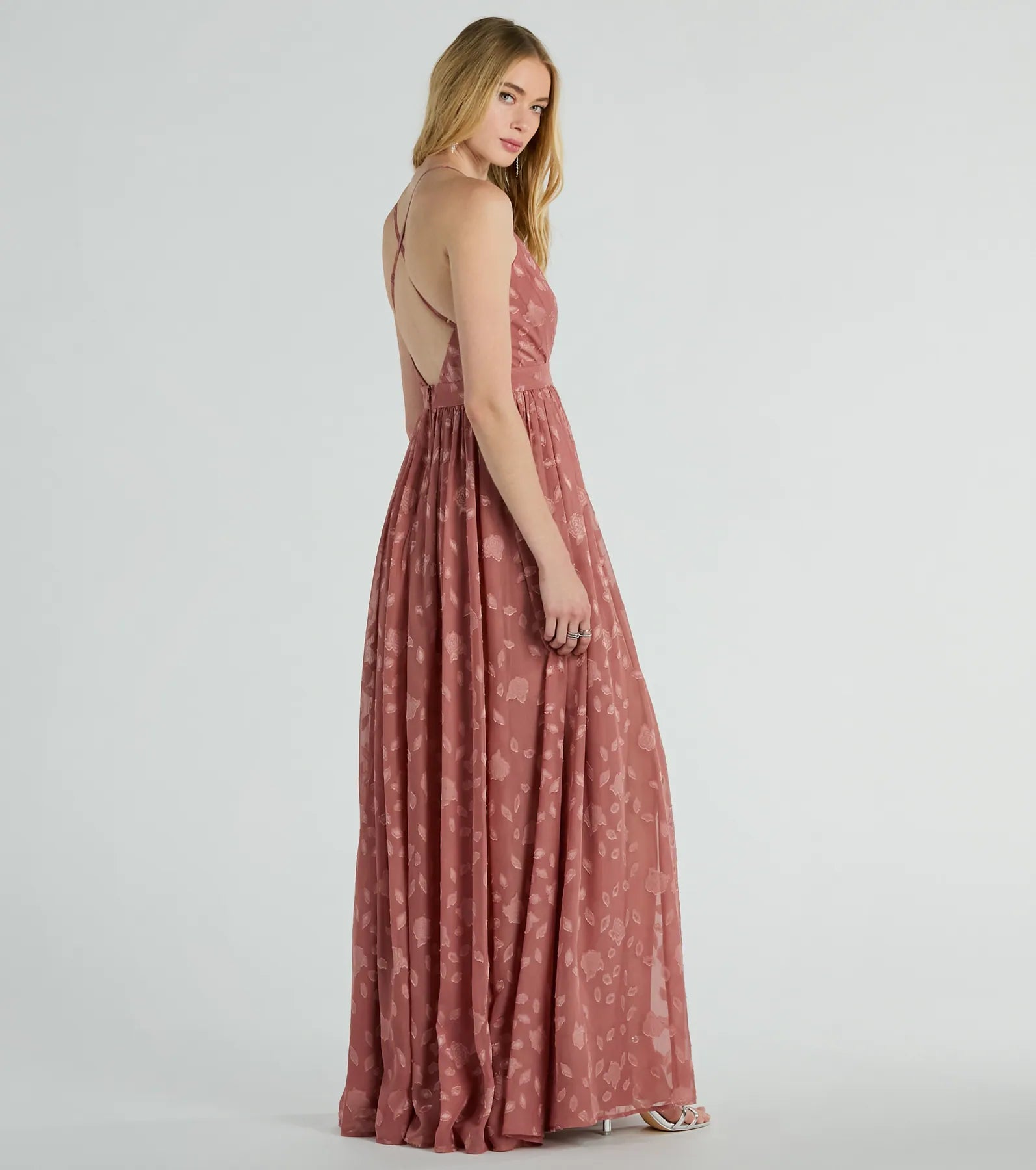 Arya V-Neck Strappy A-Line Floral Chiffon Formal Dress - Image 6