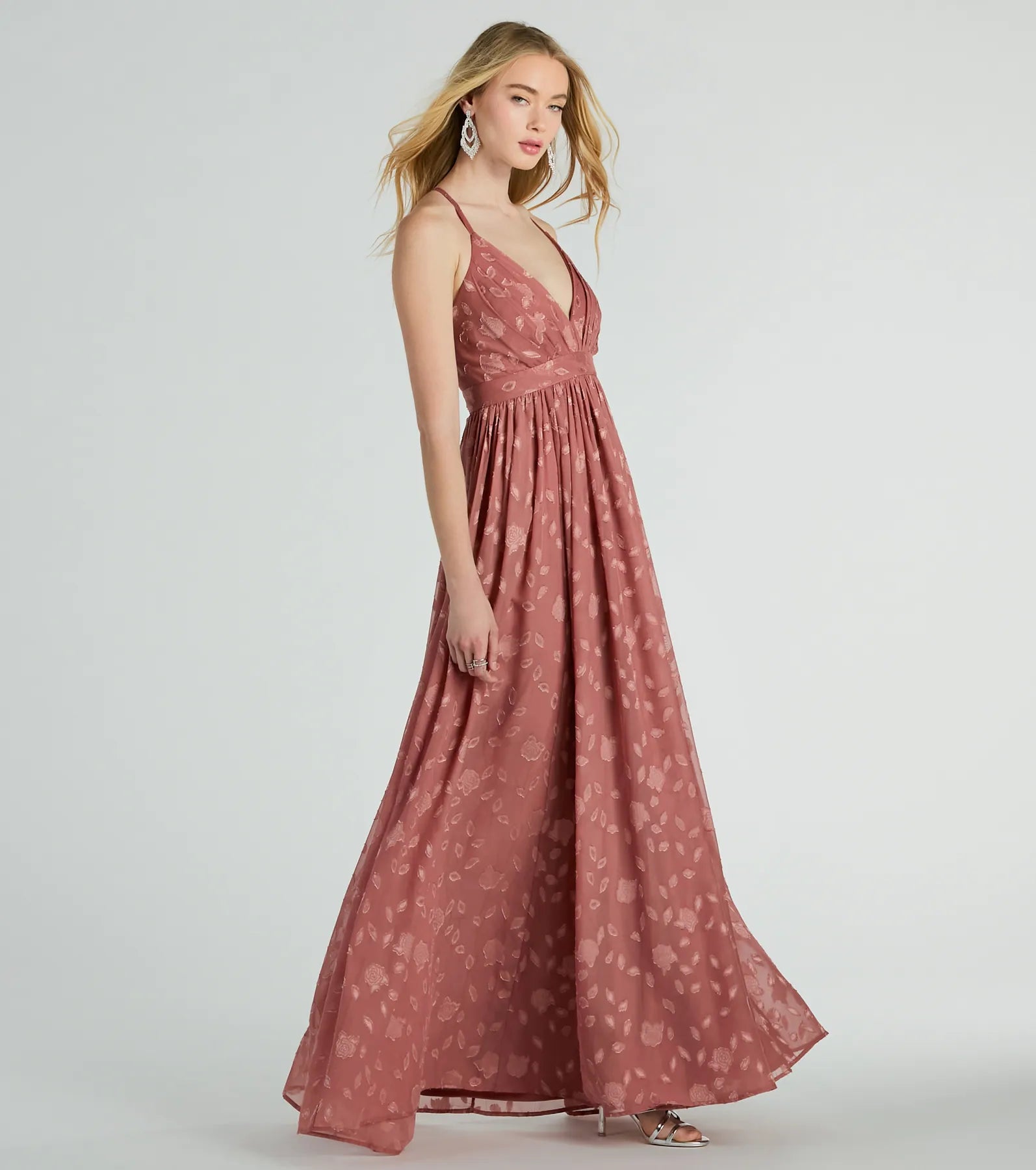Arya V-Neck Strappy A-Line Floral Chiffon Formal Dress - Image 8