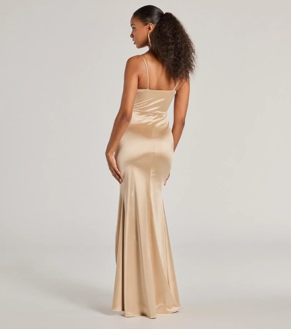 Jazmine Cowl Neck Slit A-Line Satin Formal Dress - Image 6