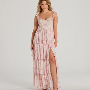 Gwen Sweetheart Ruffle Floral A-Line Formal Dress