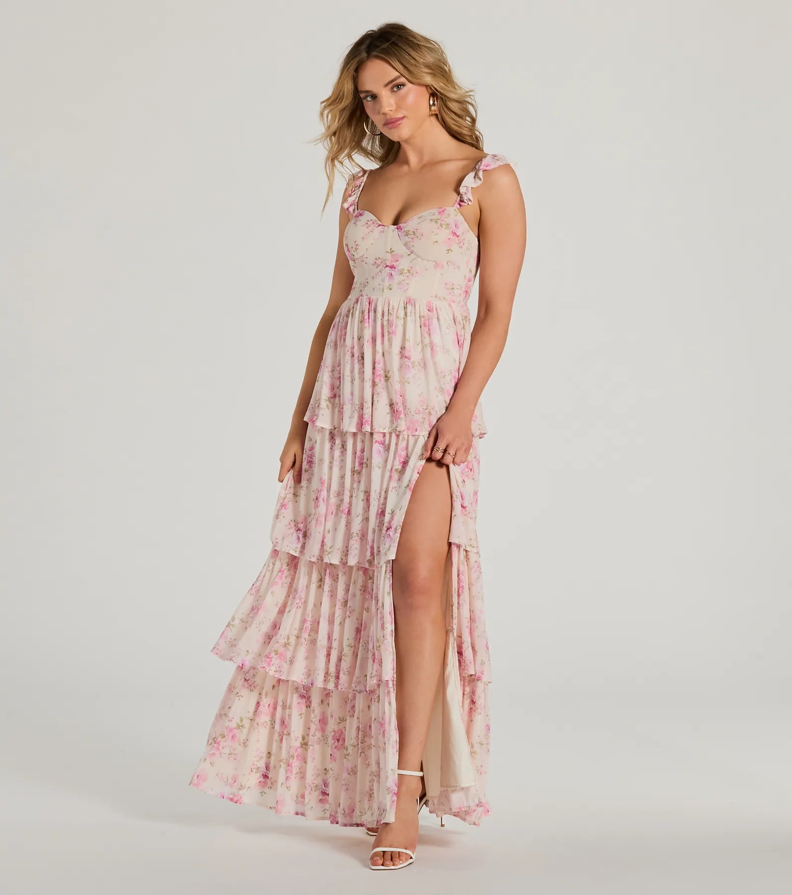 Gwen Sweetheart Ruffle Floral A-Line Formal Dress - Image 4