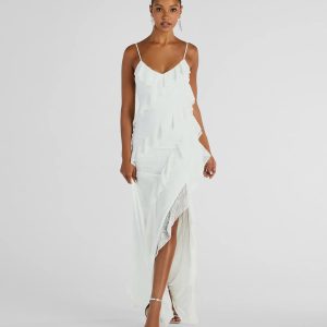 Aimee V-Neck Ruffle Slim Lace Formal Dress