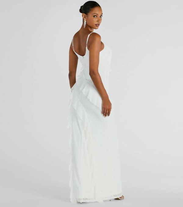 Aimee V-Neck Ruffle Slim Lace Formal Dress - Image 2