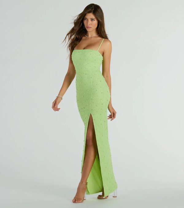 Valeria Square Neck Slim Faux Pearl Formal Dress - Image 4