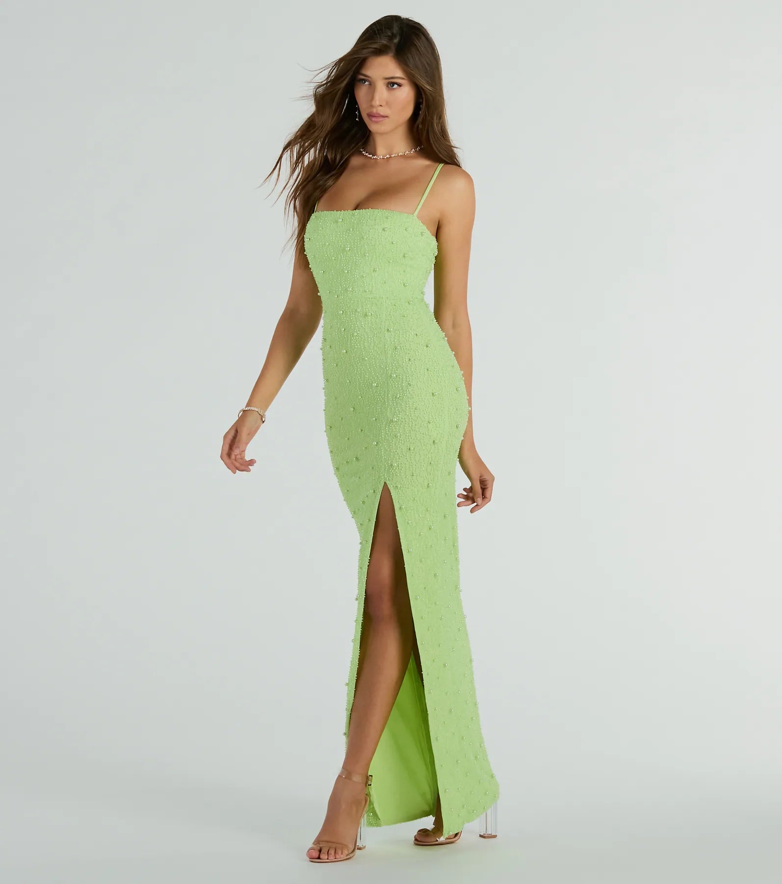 Valeria Square Neck Slim Faux Pearl Formal Dress - Image 4