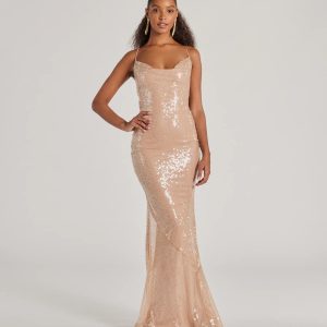 Rachael Lace Up Mermaid Sequin Formal Dress