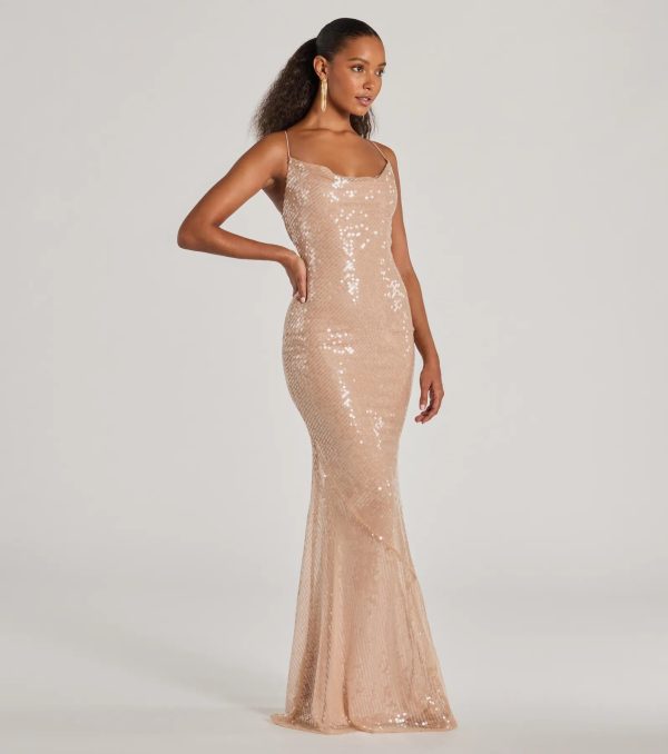 Rachael Lace Up Mermaid Sequin Formal Dress - Image 4