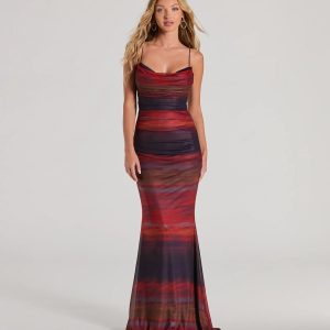 Liv Cowl Neck Abstract Mermaid Formal Dress