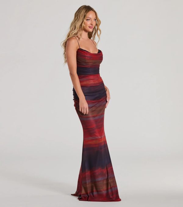 Liv Cowl Neck Abstract Mermaid Formal Dress - Image 4
