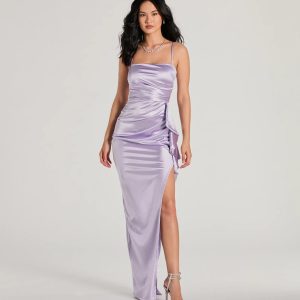 Melissa Sleeveless Ruffle Slim Satin Formal Dress