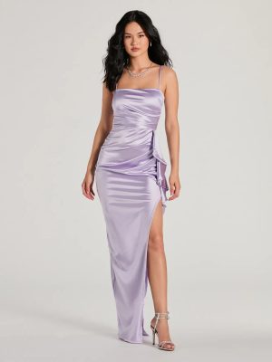 Melissa Sleeveless Ruffle Slim Satin Formal Dress