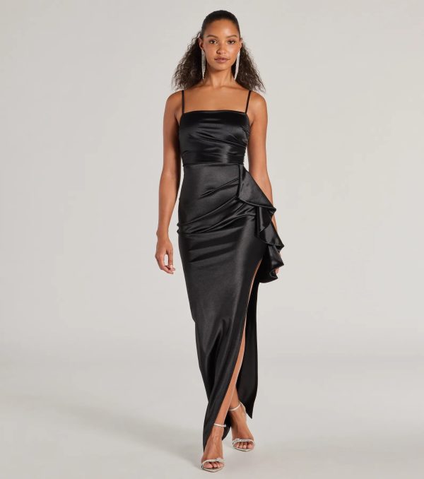 Melissa Sleeveless Ruffle Slim Satin Formal Dress - Image 5