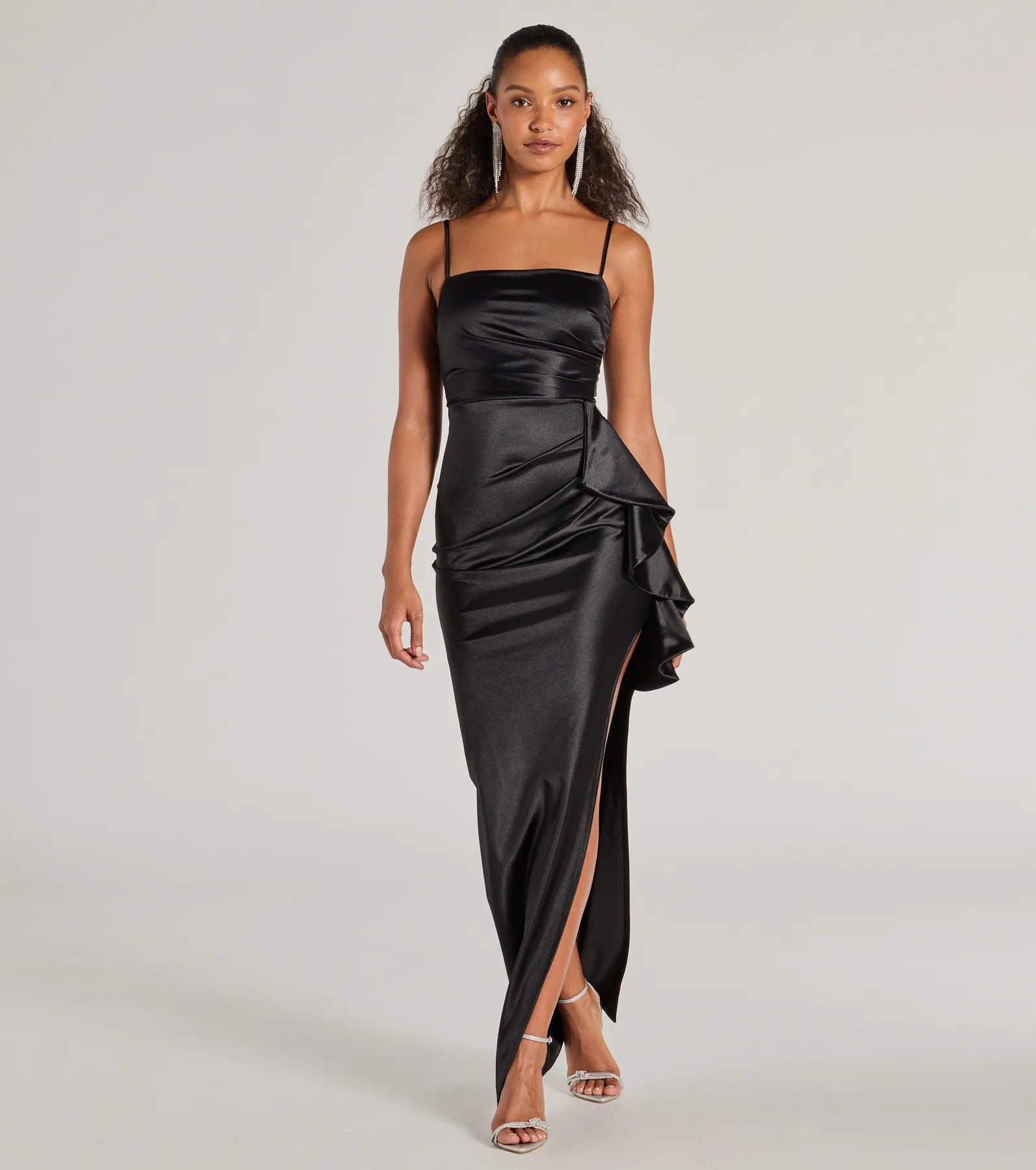 Melissa Sleeveless Ruffle Slim Satin Formal Dress - Image 5