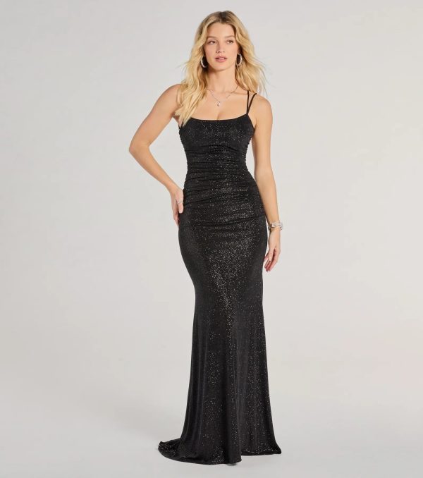 Rylie Formal Glitter Lace-Up Column Dress - Image 10