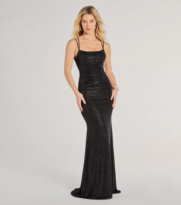Rylie Formal Glitter Lace-Up Column Dress - Image 13