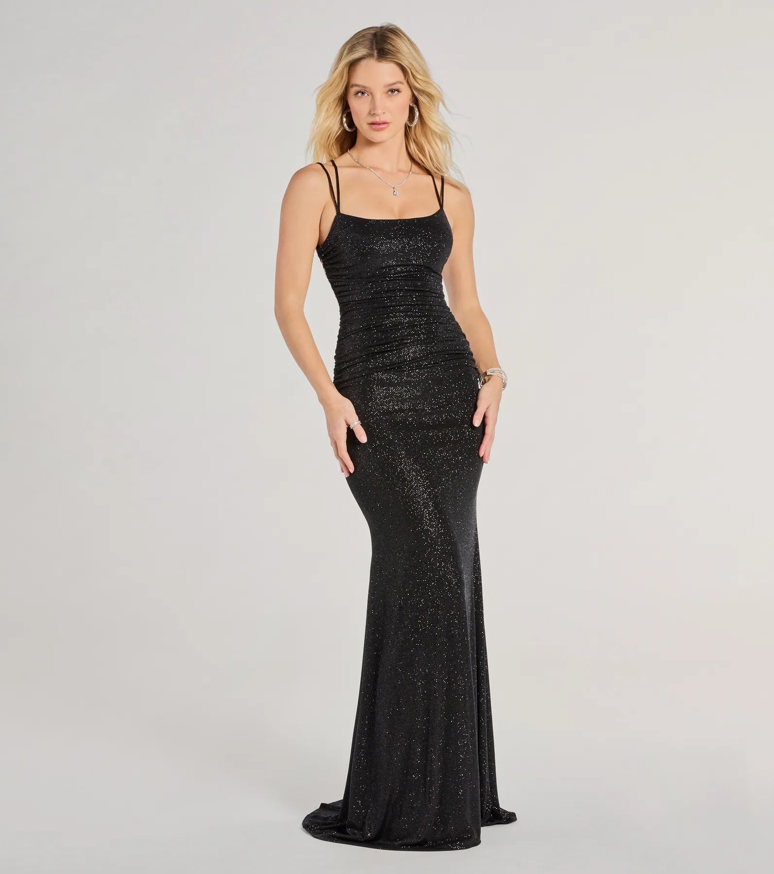 Rylie Formal Glitter Lace-Up Column Dress - Image 13