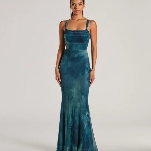 Estelle Lace-Up Abstract Mermaid Formal Dress