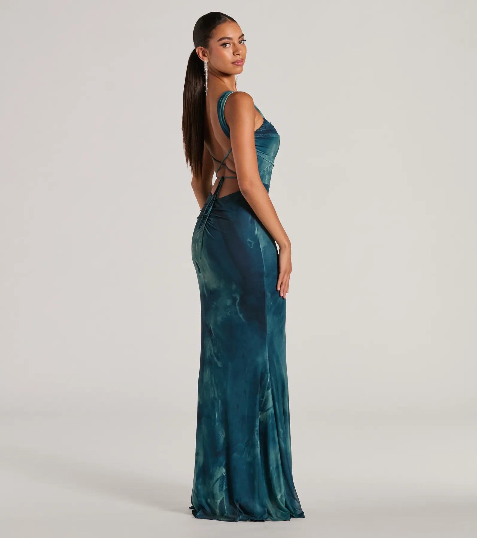 Estelle Lace-Up Abstract Mermaid Formal Dress - Image 2