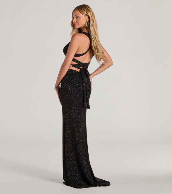 Kat Formal Glitter Lace-Up Column Dress - Image 10