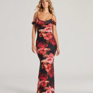 Francie Cold Shoulder Slim Floral Formal Dress