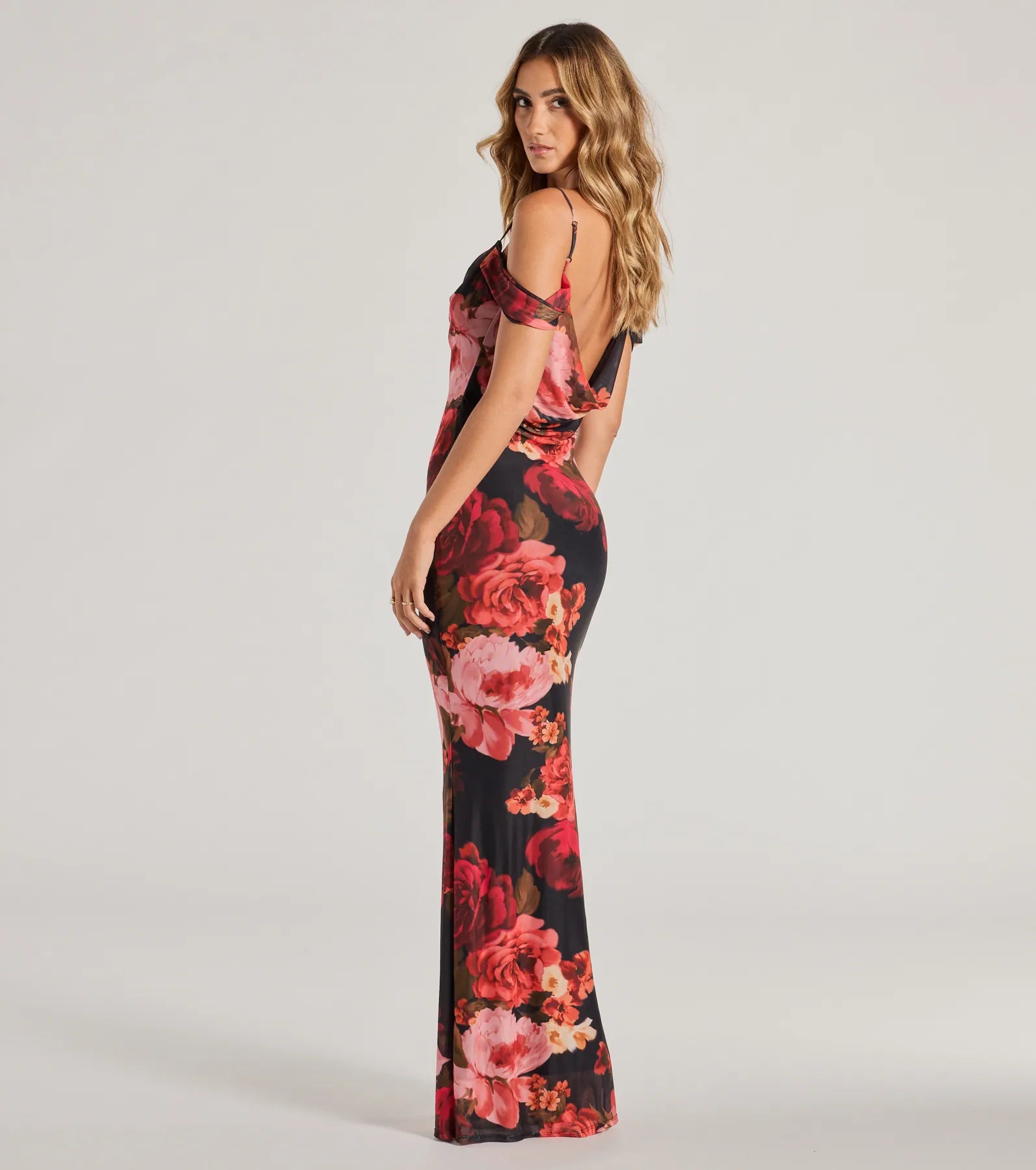 Francie Cold Shoulder Slim Floral Formal Dress - Image 2