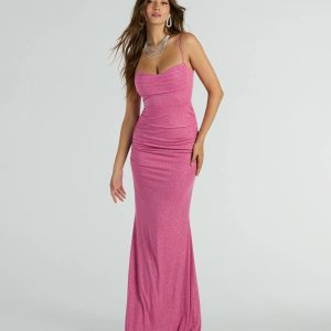 Ayanna Formal Glitter Ruched Mermaid Long Dress