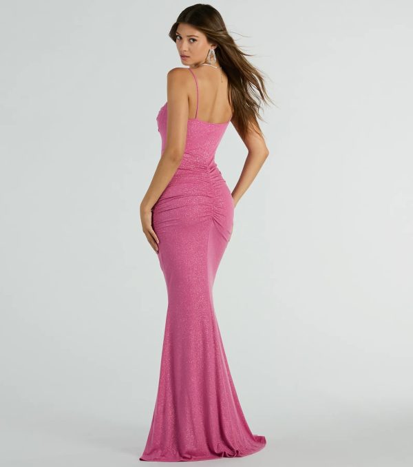 Ayanna Formal Glitter Ruched Mermaid Long Dress - Image 2