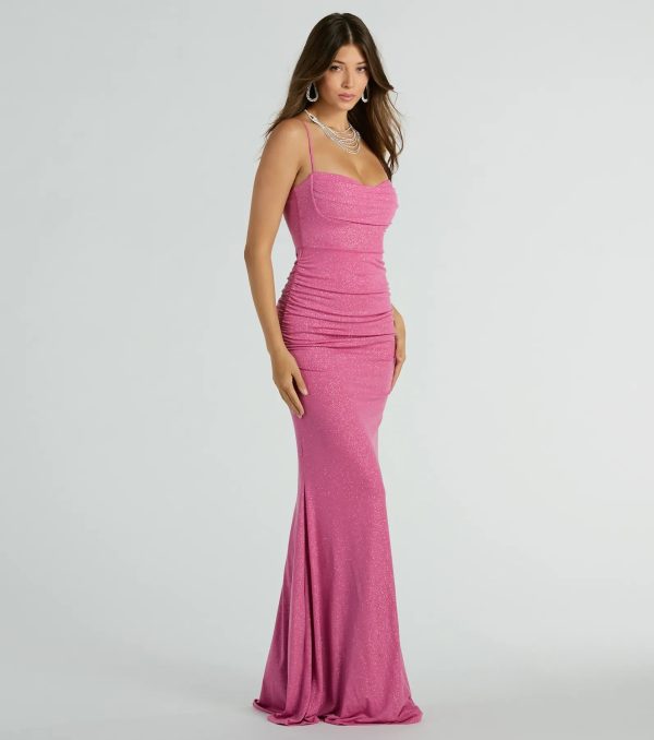 Ayanna Formal Glitter Ruched Mermaid Long Dress - Image 4