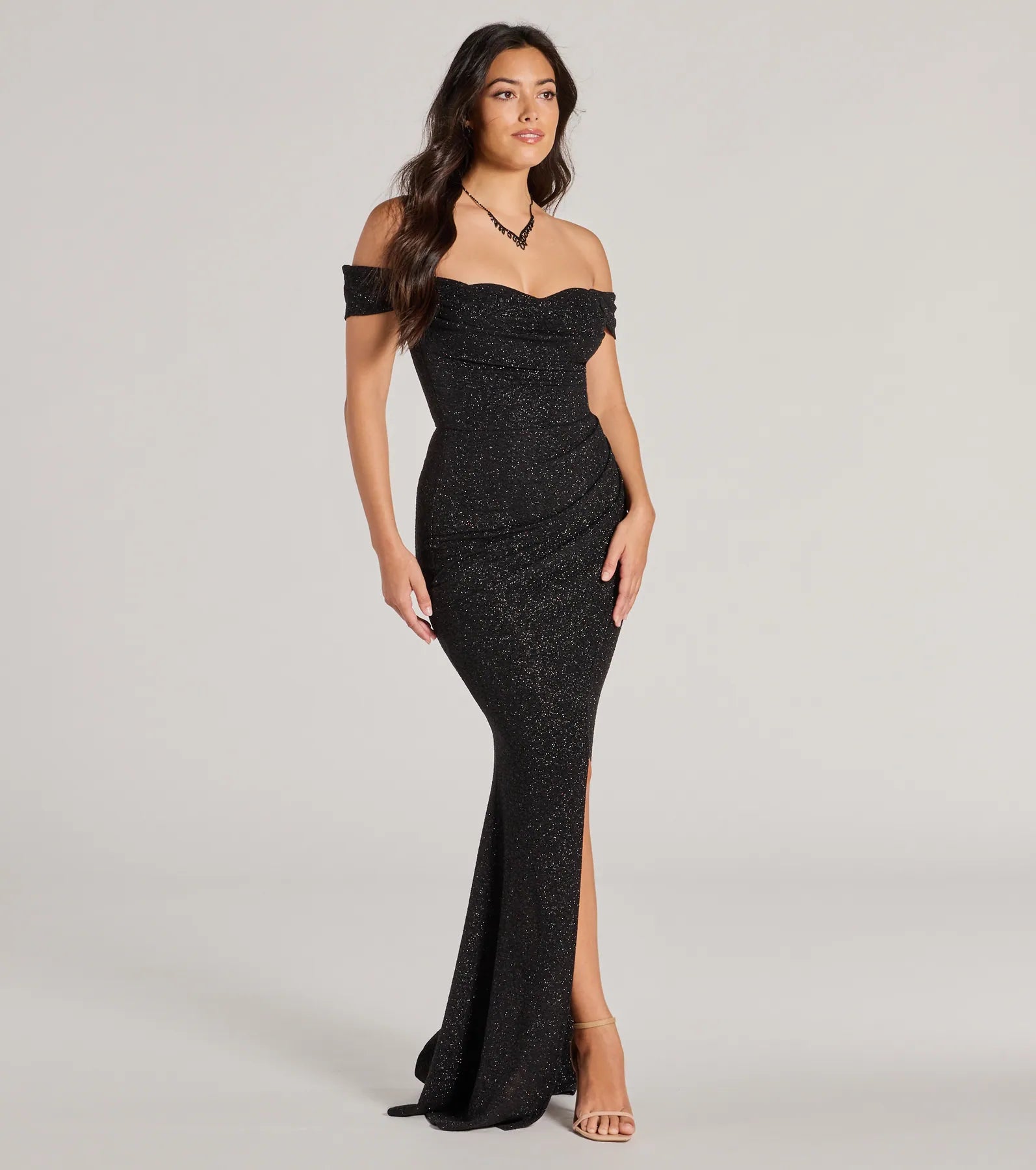 Airlie Formal Glitter Off-The-Shoulder Dress - Image 9