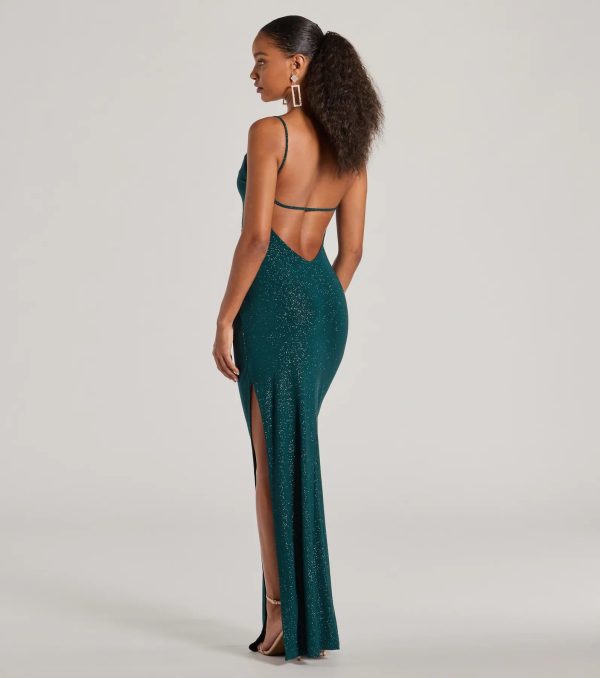 Kelly Cowl Neck Strappy Mermaid Glitter Formal Dress - Image 2