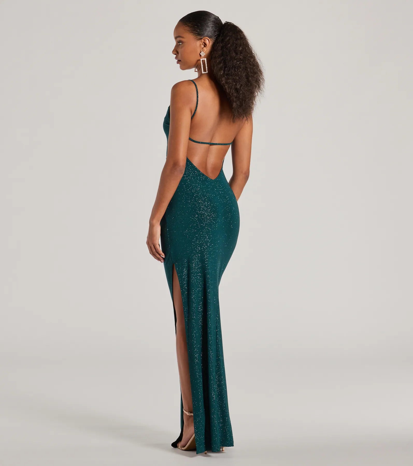 Kelly Cowl Neck Strappy Mermaid Glitter Formal Dress - Image 2