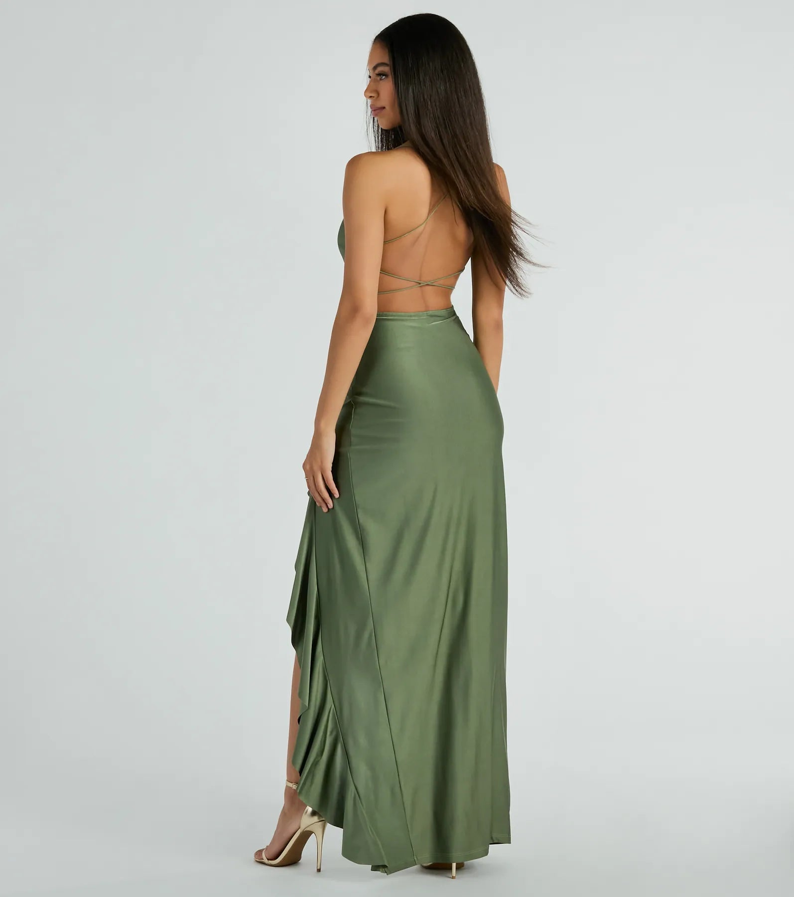 Lainey Ruffled High Slit Long Formal Dress - Image 11
