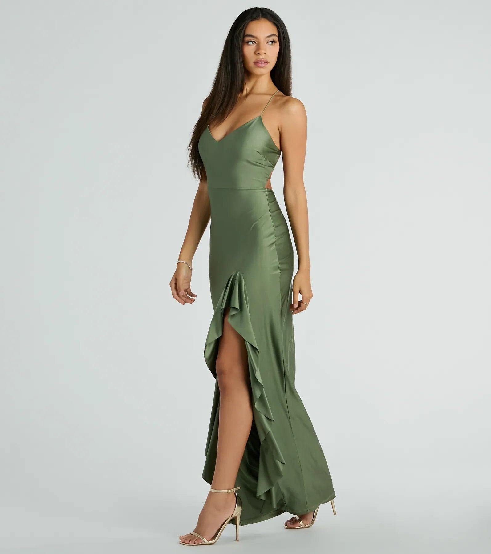 Lainey Ruffled High Slit Long Formal Dress - Image 13