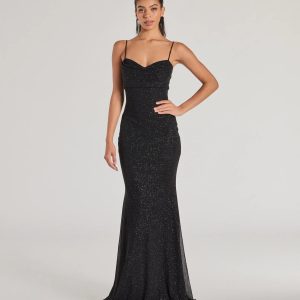Aileen Sleeveless Glitter Mesh Mermaid Dress