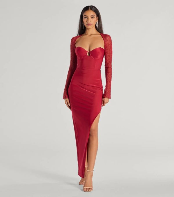 Wren Beaded Long Sleeve High Slit Column Dress - Image 5
