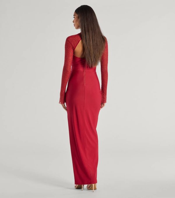 Wren Beaded Long Sleeve High Slit Column Dress - Image 6