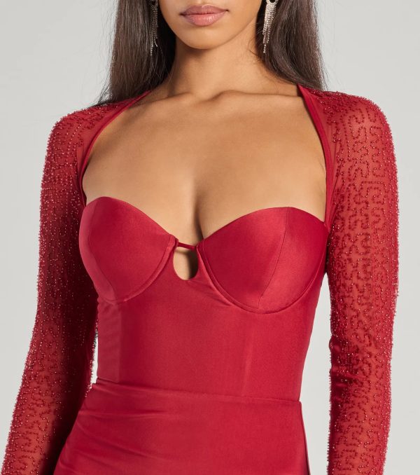 Wren Beaded Long Sleeve High Slit Column Dress - Image 7