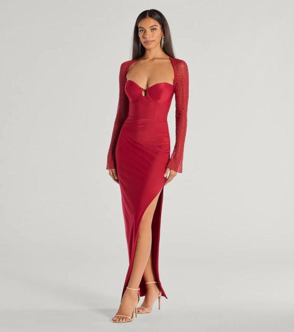 Wren Beaded Long Sleeve High Slit Column Dress - Image 8