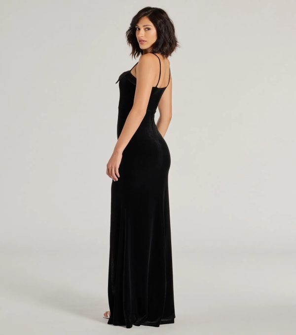 Gracie Velvet and Bow High Slit Mermaid Dress - Image 2
