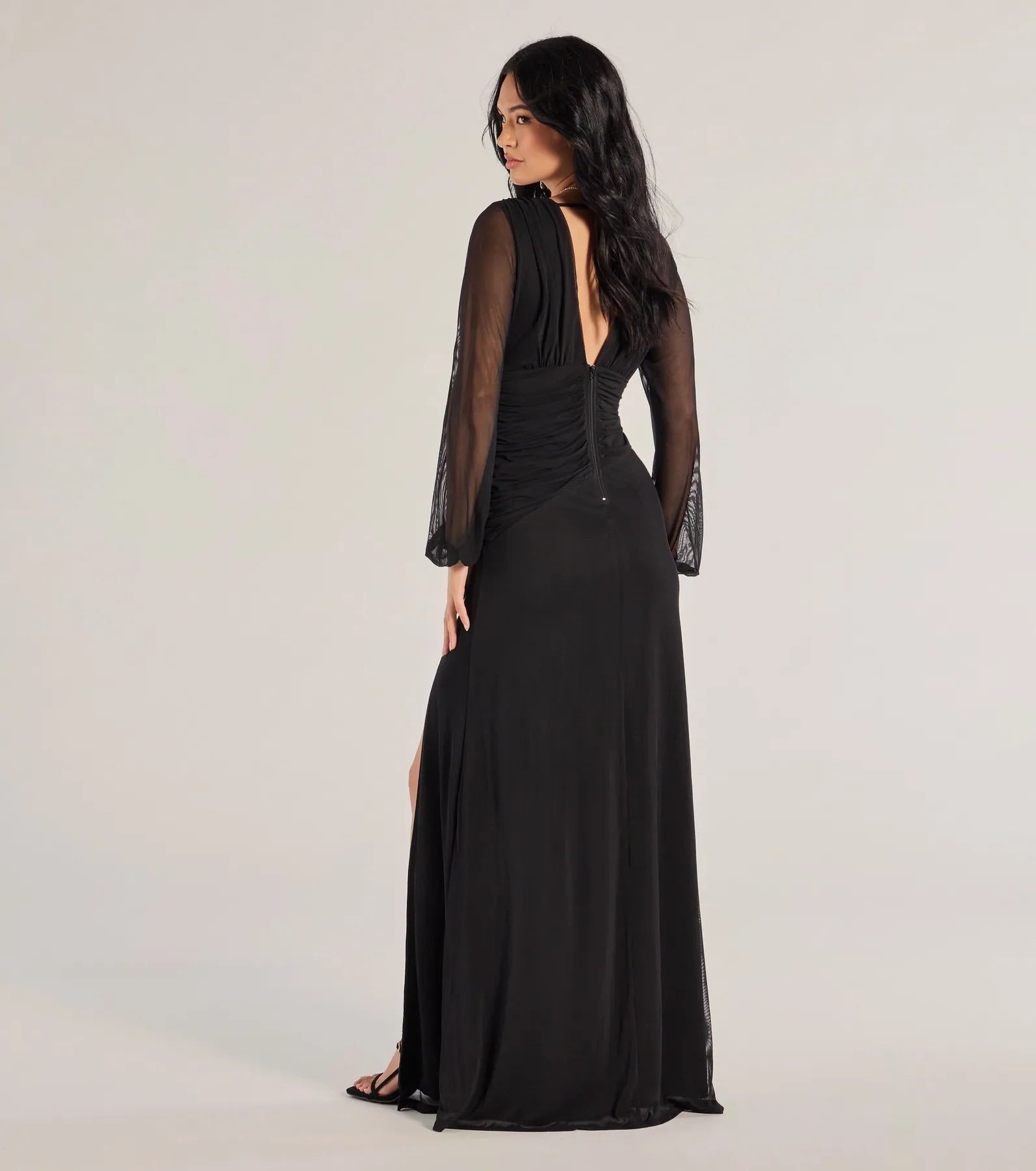 Rayne Mesh Long Sleeve A-Line Formal Dress - Image 2