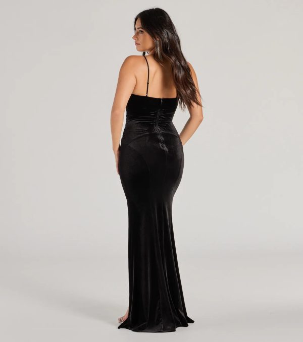 Lizza Cowl Neck Slit Mermaid Velvet Formal Dress - Image 6
