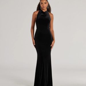 Nara Long Velvet Halter Mermaid Dress
