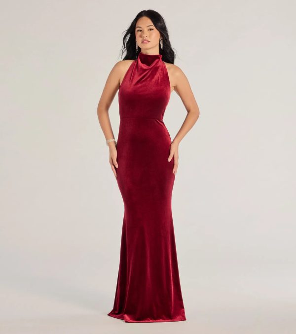 Nara Long Velvet Halter Mermaid Dress - Image 5