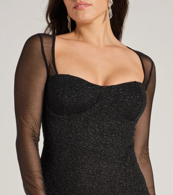 Connie Glitter Long Sleeve Column Formal Dress - Image 4
