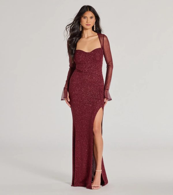 Connie Glitter Long Sleeve Column Formal Dress - Image 5