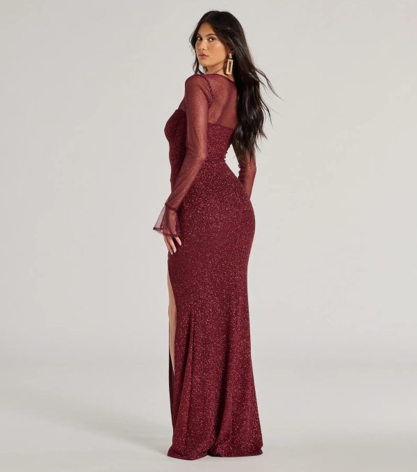 Connie Glitter Long Sleeve Column Formal Dress - Image 6