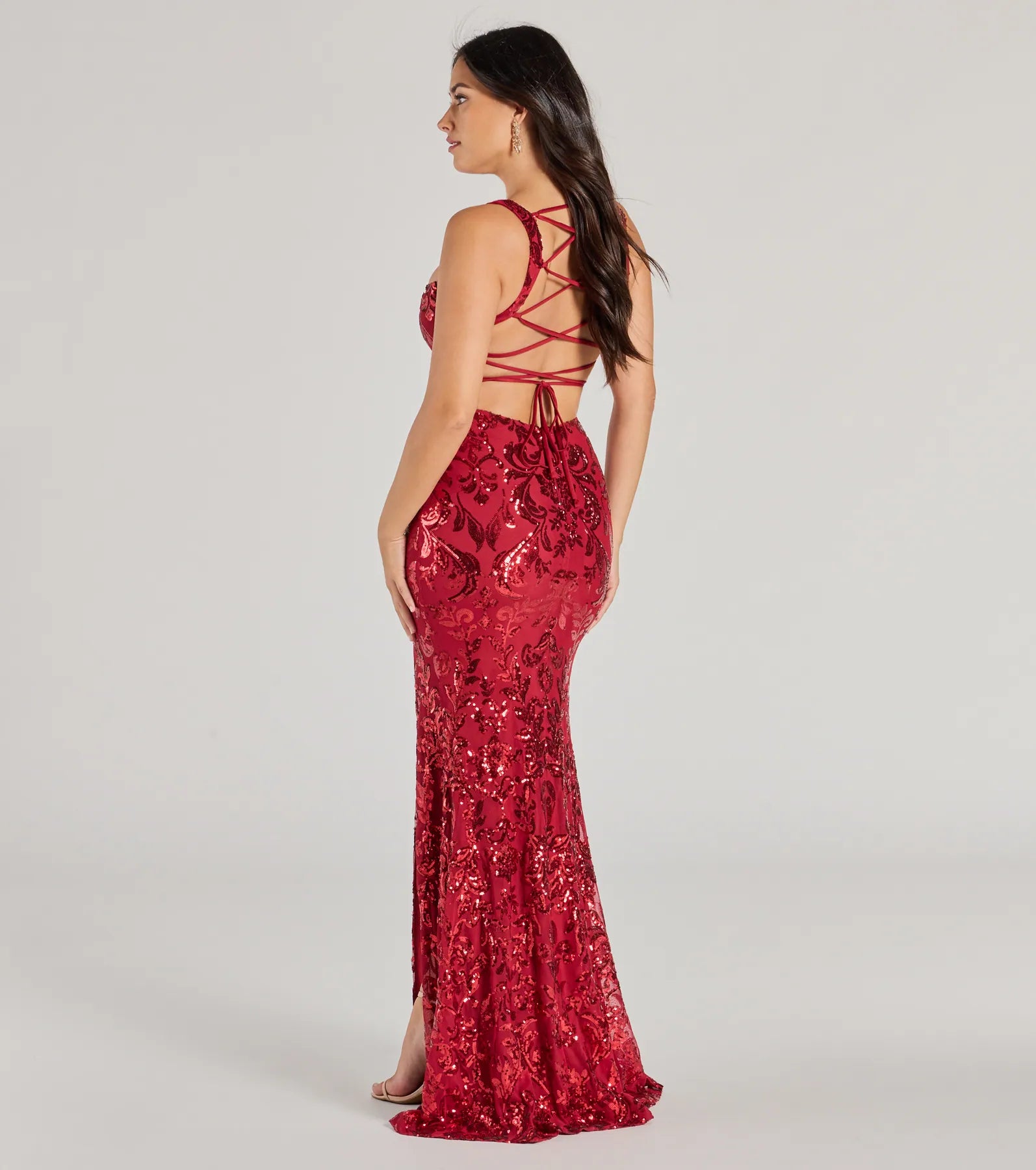 Moira Lace-Up Sequin Formal Dress - Image 10