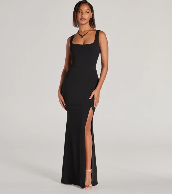 Everley Lace-Up Slit Mermaid Crepe Formal Dress - Image 5